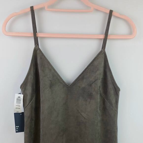Aritzia Wilfred Free SZ XS Viviienne Dress Dark Olive Faux Suede NWT $138 - Picture 4 of 5